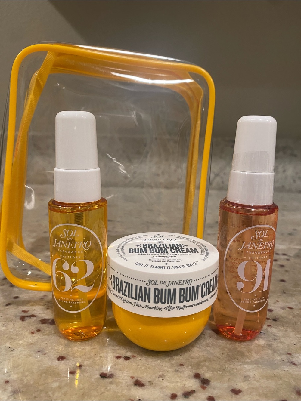 Sol de Janeiro 62 & 91 travel set - empty mist bottles,  bum bum cream and pouch